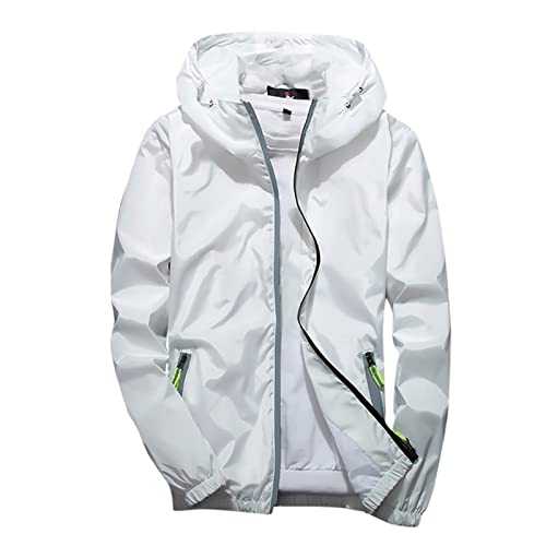 AMhomely Lightweight Bomber Jacket Men UK Reflective Stripe Coats Men Casual Long Sleeve Pocket Hooded Coat Loose Solid Zipper Medium And Long Tops Hooded Sweatshirts Blouse Classic Cargo Outwear