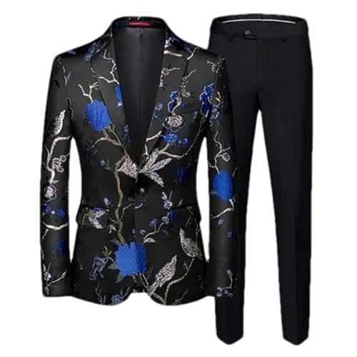 (Blazer+Pant) Men's Floral Suit 2 Piece Business Wedding Prom Party Tuxedo Dress Men Jacquard Clothes