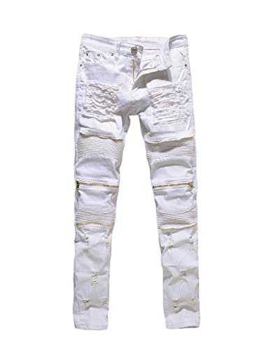 Rexcyril Men's Moto Biker Jeans Distressed Ripped Skinny Slim Fit Denim Pants with Zippers