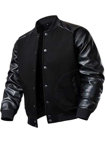 FANARCHER Men’s Varsity Baseball Jacket Cotton Blend Letterman Jacket with Faux Leather Sleeve Bomber Coat