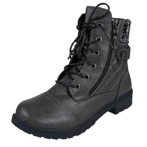 WOFANLULY Women's Ankle Boots, Fashion Lace-Up Combat Ankle Boot Side Zipper Short Boots