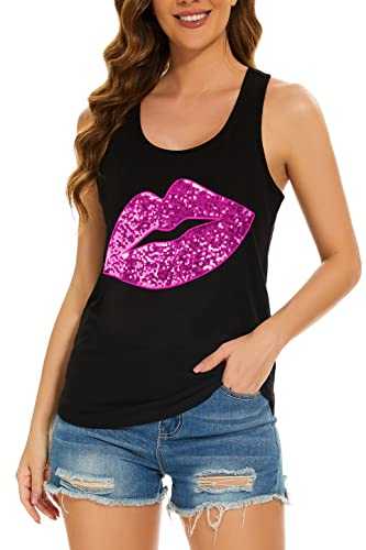 PESION Womens Sparkly Sequin Tank Tops Sleeveless Scoop Neck Loose Fit Workout Shirts Racerback Tees Tops Shirts