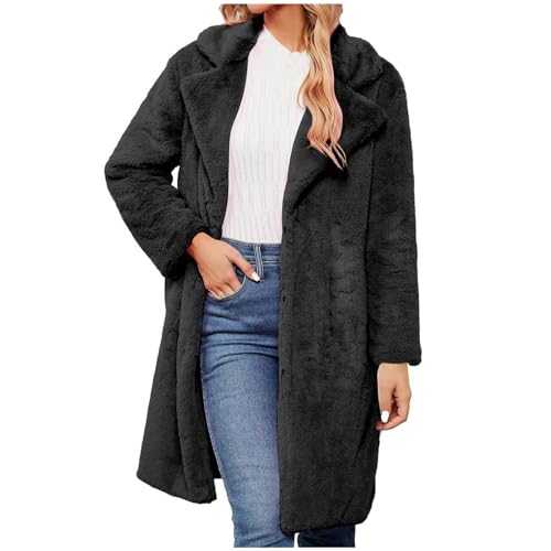 Yolimok Long Teddy Fleece Coat for Women UK Long Sleeves Zip Lapel Open Front Cardigan Winter Windproof Warm Jackets Soft Comfortable White Faux Fur Fluffy Coat Ladies Elegant Luxury Outwear