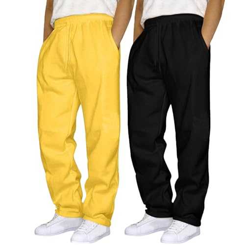 Men's 2 Pack Joggers Sweatpants Drawstring Elastic Waistband Tracksuit Trousers with Pockets Straight Leg Pants Jogging Bottoms Solid Color Large Size Casual Tracksuit Bottoms