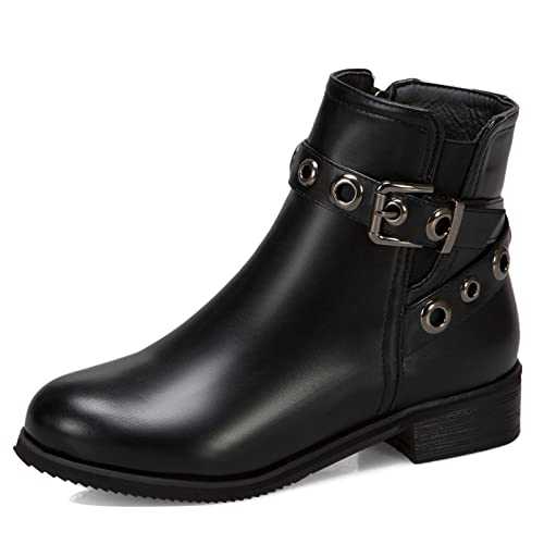 Diuniarza Women Mid Heel Ankle Boots Block Heel Short Boots Zip Round Toe Casual Booties, Size 0.5-10