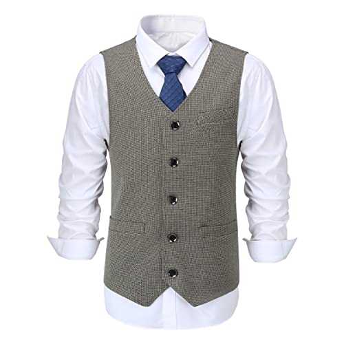 Allthemen Men's Single Breasted Tweed Waistcoat Herringbone V-Neck Blazer Vest for Business Wedding