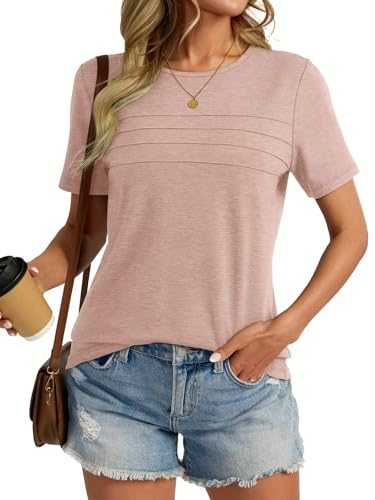 Micticsi Womens Short Sleeve T Shirt Crewneck Pleated Shirts Dressy Casual Loose Fit Tee Summer Trendy Tops 2025