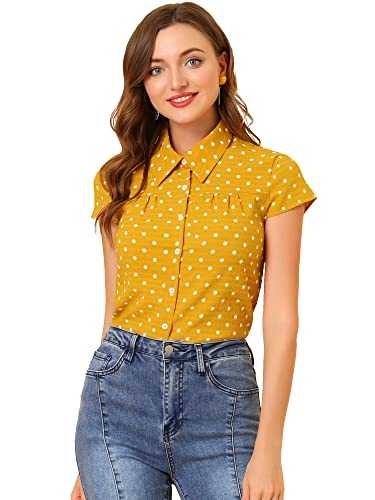 Allegra K Women's Vintage Short Sleeve Polka Dots Top Shirt