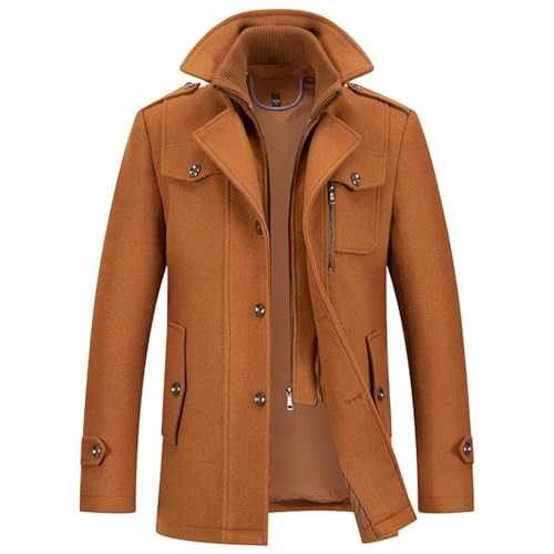 Men's Wool Coat Winter, Removable Collar Winter Coat Long Coat Warm Wool Jacket Men's Coat with Double Collar Trench Coat Jackets Casual Plain Cashmere Coat Wool Business Leisure