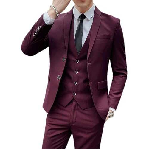 Men's Business Suit – Slim Fit Blazer Vest and Pants Solid Color Plus Size Wedding Man Two Button Set