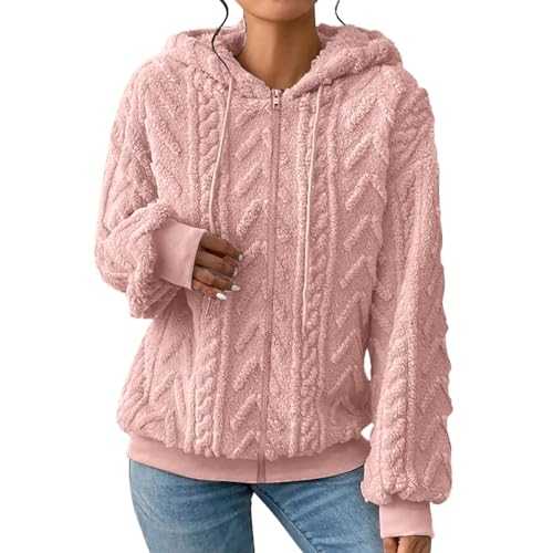 Hooded Vest Women's Plush Casual Zipper Jacket Comfortable And Loose Solid Color Plush Hood Zipper Long Sleeve Patchwork Sweater Lightweight Trench Coat Women