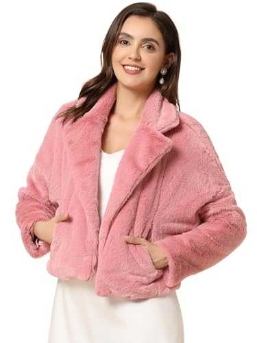 Allegra K Women's Cropped Faux Fur Jacket Lapel Cardigan Shrug 2023 Winter Fluffy Faux Fur Coat