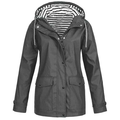 Womens Rain Coat Women's Solid Color Rain Jacket Outdoor Hoodie Waterproof Long Coat Overcoat Windproof