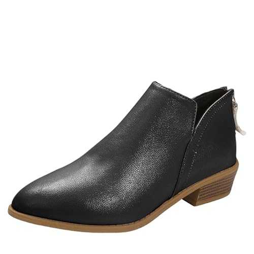 Women's Suede Ankle Boots with Block Heel - Short Shaft Combat Boots Ankle Boots with Zip Pointed Toe Women's Boots Ankle High Chelsea Boots High-Top Slip-On Shoes