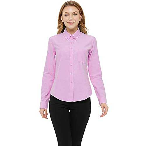 MGWDT Women Long Sleeve Blouse Button Down Shirt Oxford Shirt Classic-Fit Cotton Tops Wrinkle Resistant(2XS-3XL)