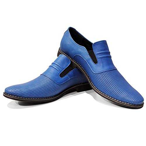 PeppeShoes Modello Slipblue - Handmade Italian Leather Mens Color Blue Moccasins Loafers - Cowhide Smooth Leather - Slip-On