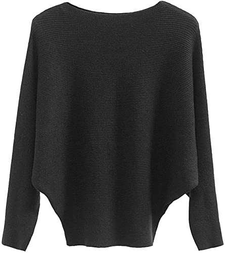 GXIN Women Batwing Sleeve Jumper Boat Neck Off Shoulder Sweater Dolman Knitted Ladies Pullover Tops
