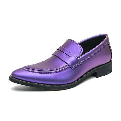 TAYGUM Formal Shoes for Men Slip On Pointed Toe Vegan Leather Apron Toe Penny Loafer Non Slip Low Top Anti-Slip Casual