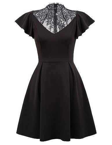 SCARLET DARKNESS Women's Gothic Dresses Lace Splice A-line Cocktail Party Dress