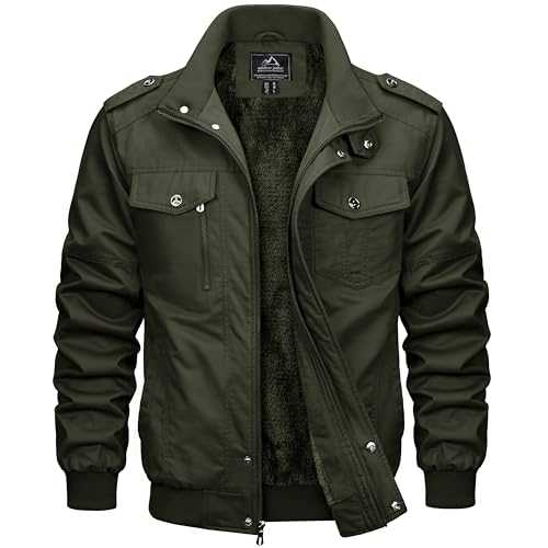 Men's Warm Fleece Winter Jacket Cargo Military Bomber Jacket Work Casual Windbreaker Coat with Multi Pockets