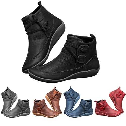 Winter Boots for Women Wide Fit Ankle Boots Lace Up Waterproof Boots Low Heel Short Boots Warm Side Zipper Boots Slip On Leather Booties Non Slip Walking Boots Fashion Rain Boots Black Boots