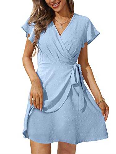 Aokosor Summer Dresses for Women V Neck Dress Ladies Mini Ruffle Sleeve Dress Elegant