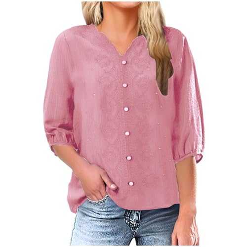 Ladies Tops for 2025 Embroidery Shirts for Women Summer V Neck Puff Half Sleeve Tunic Tops Elegant Party Going Out Dressy Blouses Solid Casual Tees Shirts Holiday Vacation