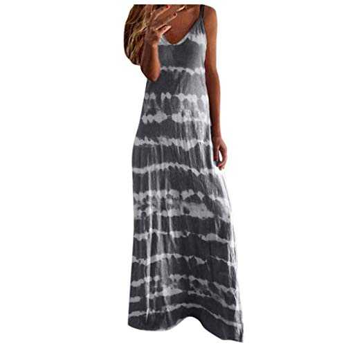 AMDOLE Womens Dresses below The Knee Maxi Bohemian Striped Tie-Dye Casual Neck Sleeveless Gradient Dress Round Women Women's Dress Casual Dresses for Women Summer