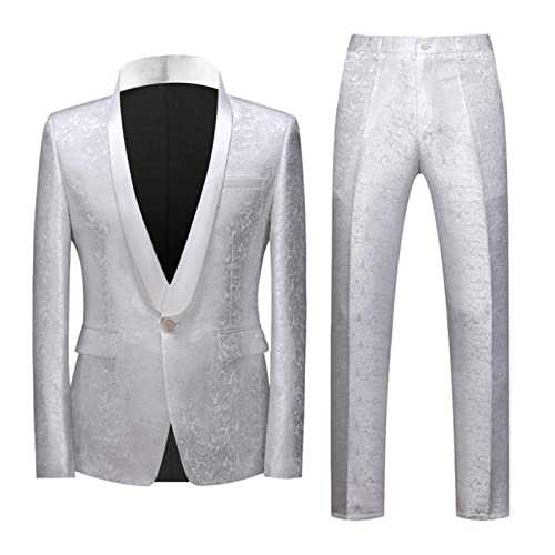 Men Suits Print Fashion Casual Jacquard Party Suit Jacket Pants 2 Piece The Lapel Project Tuxedo