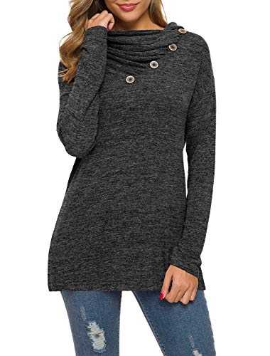 WEACZZY Womens Long Sleeve Button Cowl Neck Casual Loose Tunic Tops Blouse