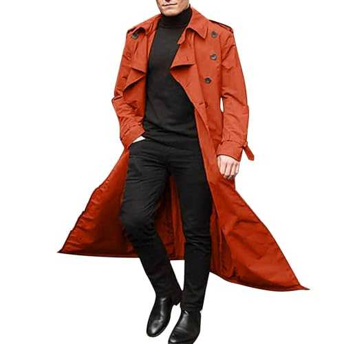 Mens Casual Jacket- Long Trench Coat Men Uk Mens Wool Coat Trench Coat Casual Winter Business Slim Fit Jacket Mid Length Thick Wool Trench Coats