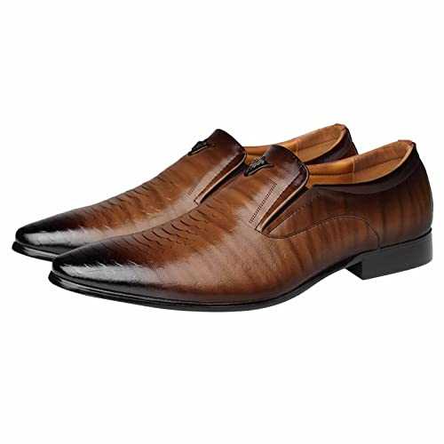 Men's Moccasins Classic Men's Suit Shoes Elegant Shoes Leather Summer Casual Shoes Pointed Patent Shoes Low Top Leather Shoes Fashion Men's Shoes Vintage Oxford Shoes Traditional Shoes Men, brown, 8