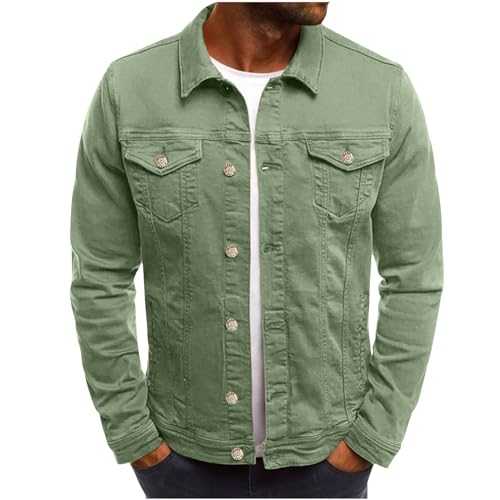 HAOLEI Denim Jacket Mens UK Sale Clearance Classic Trucker Denim Jackets Slim Fit Button Down Jean Jackets Casual Solid Color Vintage Cowboy Outerwear Turn-Down Collar Coat with Pocket