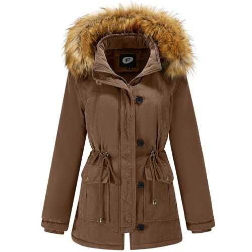 poonyfesh Women's Winter Coat Warm Fleece Line Parka Jacket with Fur Hood Windproof Thicken Outerwear
