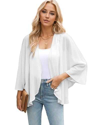 Chiffon Kimono Cardigans for Women UK, Loose Open Front Kimono Cover ups for Ladies Summer Dressy Top