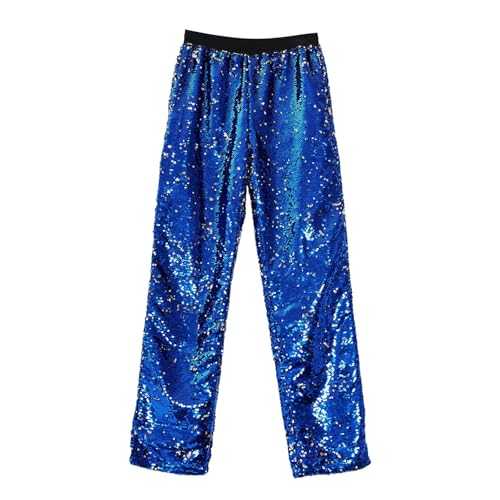 Men's Wide Leg Sequin Pants Sparkle Baggy Tracksuits Elastic Waist Dance Pants Hip Hop Sparkly Clubwear Disco Joggers Trousers