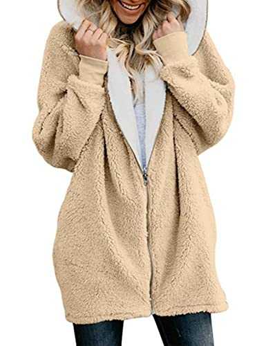 Voqeen Women Oversized Hoodie Casual Winter Warm Sherpa Lined Zip Up Hooded Sweatshirt Jacket Outwear Coat with Pockets