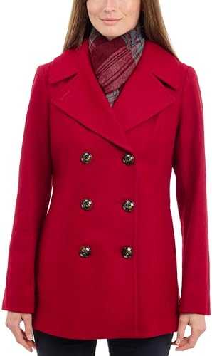 LONDON FOG Women's Double Breasted Peacoat with Scarf Pea Coat