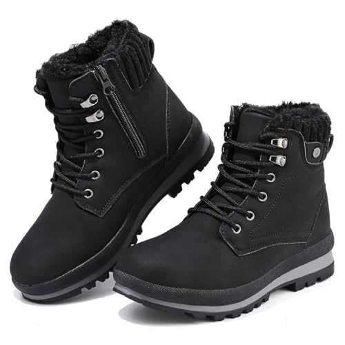 Snow Boots Womens Winter Boots Ankle Boots Waterproof Fur Lined Leather Walking Boots Lace Up Zipper Lightweight Outdoor Ladies Warm Shoes Non Slip Mid Calf Boots Girls
