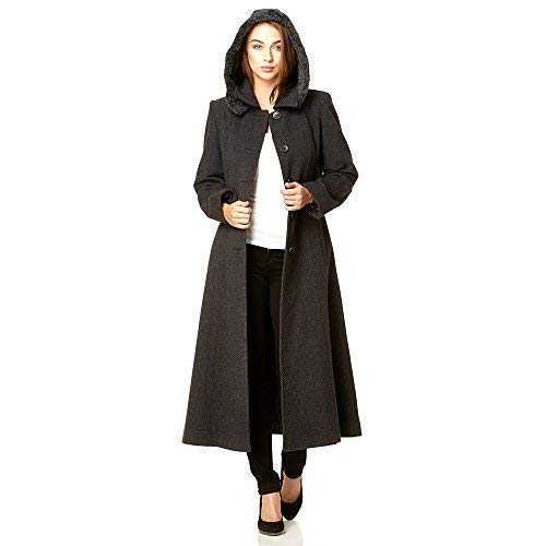 De la Crème Womens Wool & Cashmere Faux Fur Trim Hooded Long Winter Coat (20, Charcoal Grey)