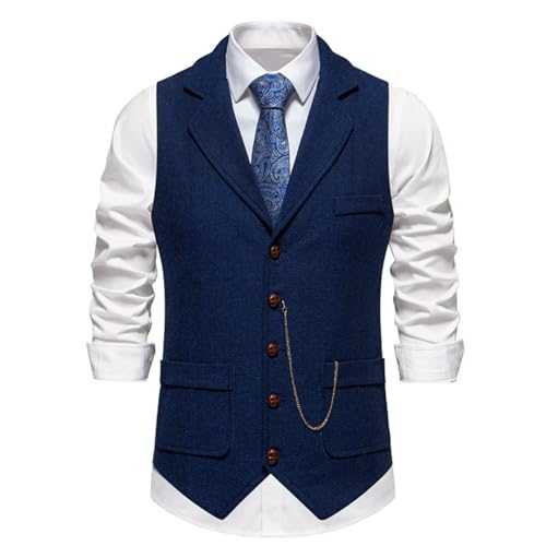 Classic Mens Tweed Suit Vest Casual Sleeveless Jacket Herringbone Waistcoat for Tuxedos