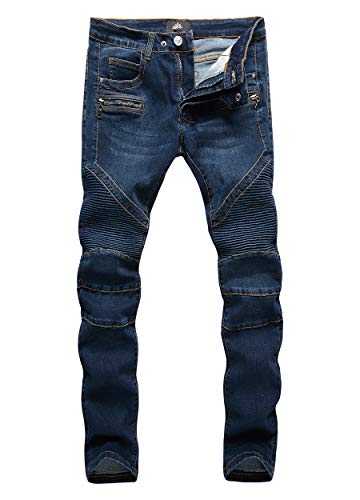 ZLZ Black Biker Jeans for Men Slim Fit, Men's Comfy Stretch Ripped Distressed Biker Jeans Pants Rock Revival, Designer Jeans