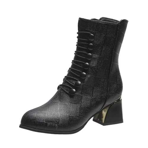 Ladie's Ankle Booties Sale Chunky Heel Fleece Winter Booties for Womens Leather Lace Up Womens Booties Wide Calf Black Working Booties Waterproof Booties Weatern Boot Ladies Shoes Size3-5.5
