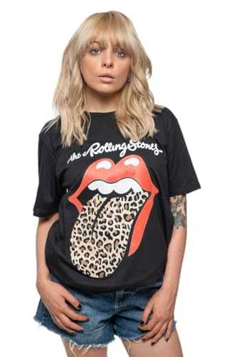 Rolling Stones The T Shirt Leopard Print Tongue Official Womens Skinny Fit Black