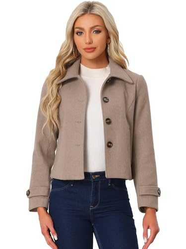 Allegra K Women's Turn Down Collar Long Sleeve Single Breasted Outwear Winter Pea Coat
