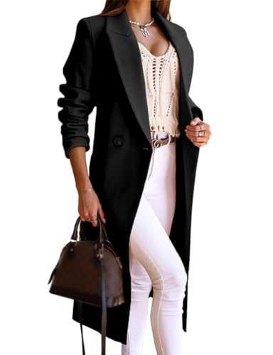 IDEALSANXUN Long Wool Coats for Women Winter Fall Peacoat Trench Coat Double Breasted Blazer Jackets Overcoat