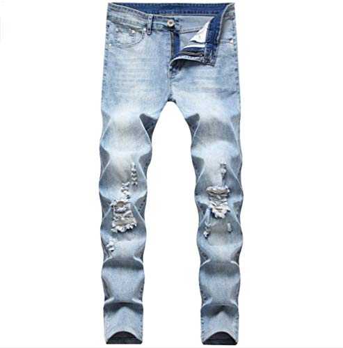 Leward Men's Blue Skinny Jeans Stretch Washed Slim Fit Straight Basic Denim Pencil Pants