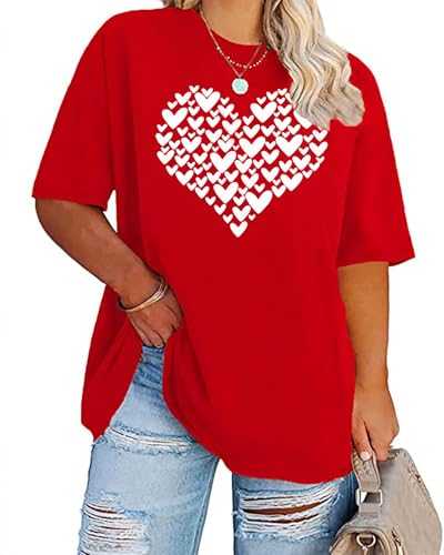 Plus Size Women Valentine Shirt Love Heart Graphic Short Sleeve Tee Shirt Funny Cute Valentine's Day Gift Tops