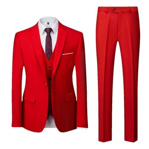 Men's Solid Color Formal Suit – Jacket Vest Pants 3-Piece Set Office Business Groom Wedding Dress