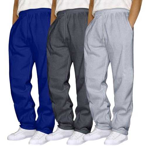 3Pcs Mens Jogging Bottoms Casual Tracksuit Pants with Pockets Loose Plus Size Mens Joggers for Men UK Elasticated Waist Drawstring Sweatpants Wide Straight Leg Chino Trousers